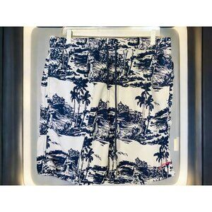 Coast Swim Trunks Blue White Tropical Print Elastic Waistband Mesh Lining Men XL